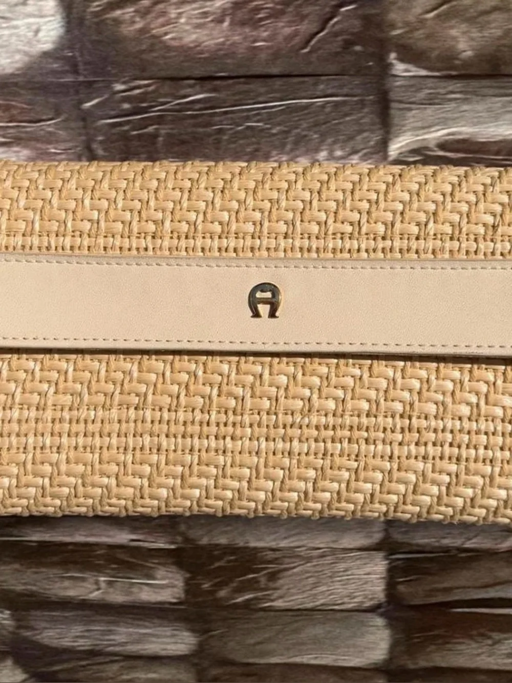 Vintage Etienne Aigner Woven Raffia Straw Wallet Beige Cream
